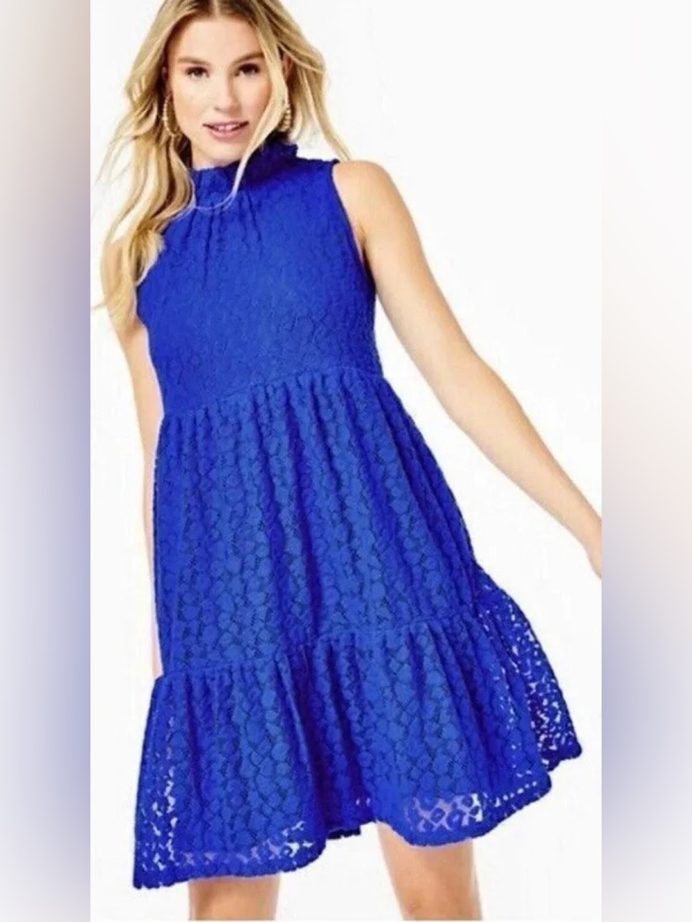 Lilly Pulitzer Cornelia Blue Grotto Leopard Lace Swing Dress S